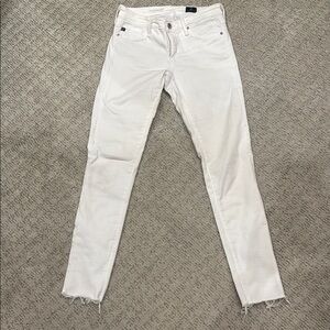 Ag Adriano Goldschmied White Skinny Jeans with Distressed Detail